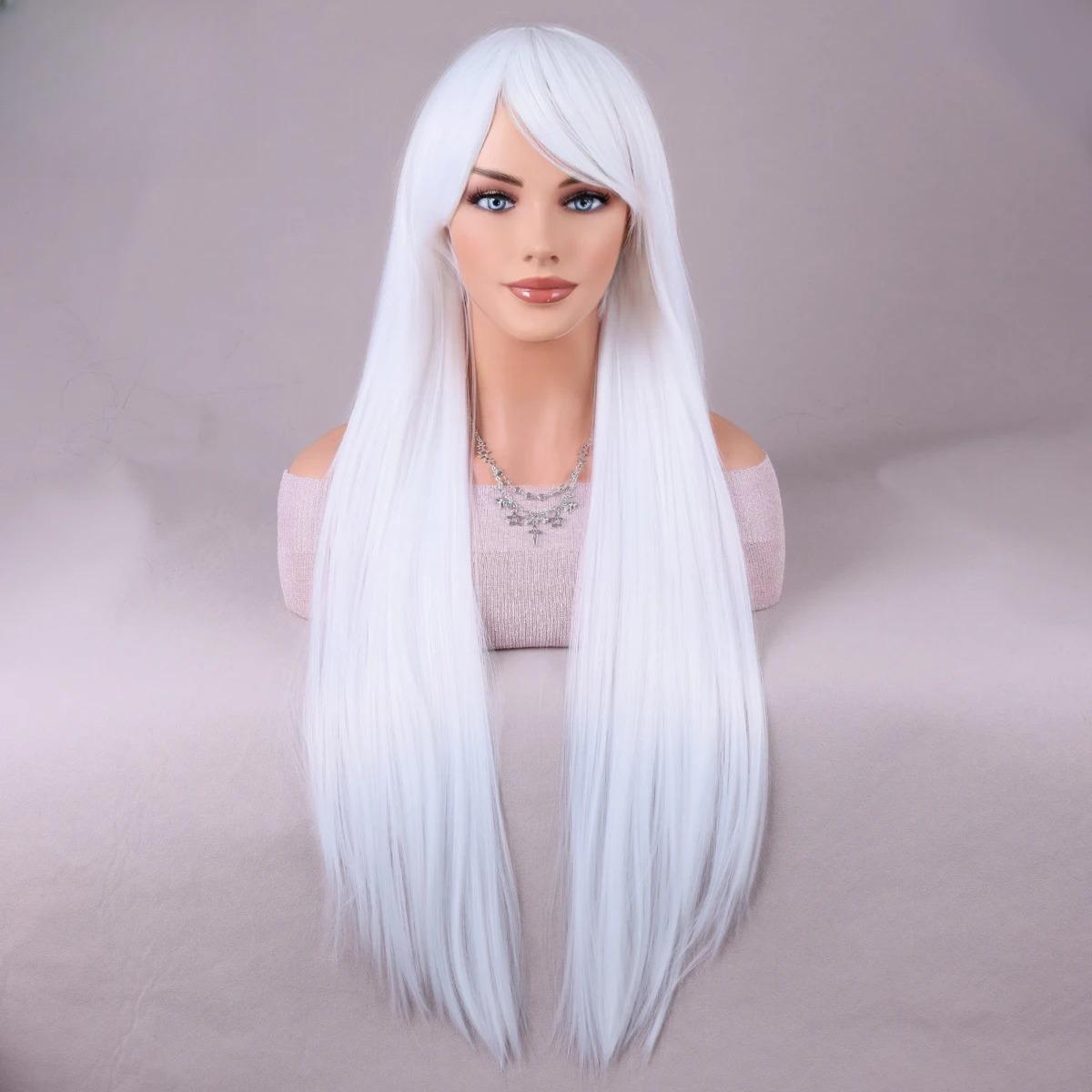 

Білий парик з чубчиком Натуральна довжина Прямий парик для жінок Термостійке волокно Синтетичний парик на кожен день для Косплею (28 дюймів) 28inches&1pc