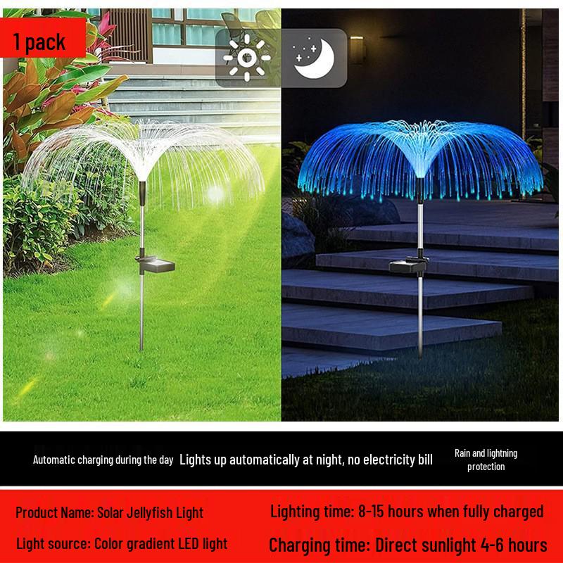Colorful LED Solar Jellyfish Fiber Optic Garden Lights - Decorative Courtyard and Lawn String Lights