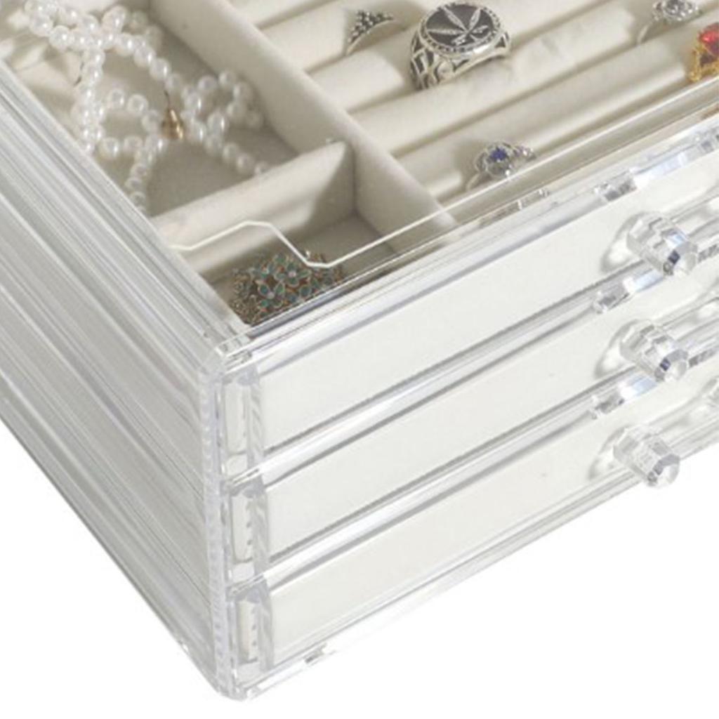 Drawer Type Jewelry Storage Box 3 Layer Organizer Earring Ring Bracelet Dustproof Box Holder