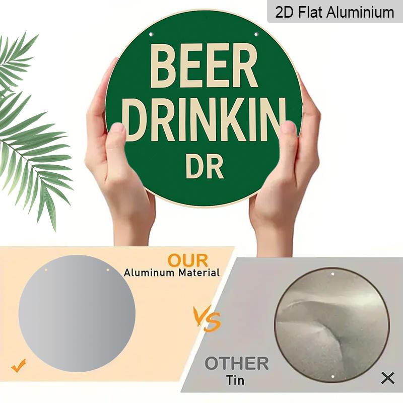 2D Flat 1pc, 8x8 in, Beer Drinking Logo Aluminum Metal Decorative Signs & Plaques Printed Sign, Unique, Durable, Easy To Hang Metal Decoration