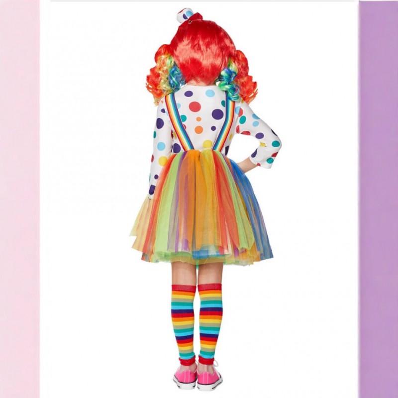 Halloween Circus Clown Costume Girls Rainbow Dress Set Role Play Outfit Stage Performance