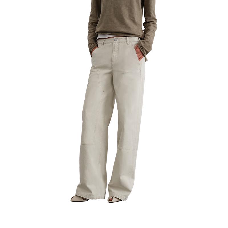 GREEN BELT Retro Washed Cotton Straight-Leg Pants