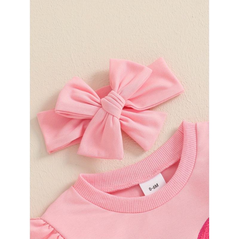 Toddler Girls' 3pcs Casual Cotton-Blend Knit Outfit - Long Sleeve Bow Print Sweatshirt, Cozy Pants & Matching Headband Set
