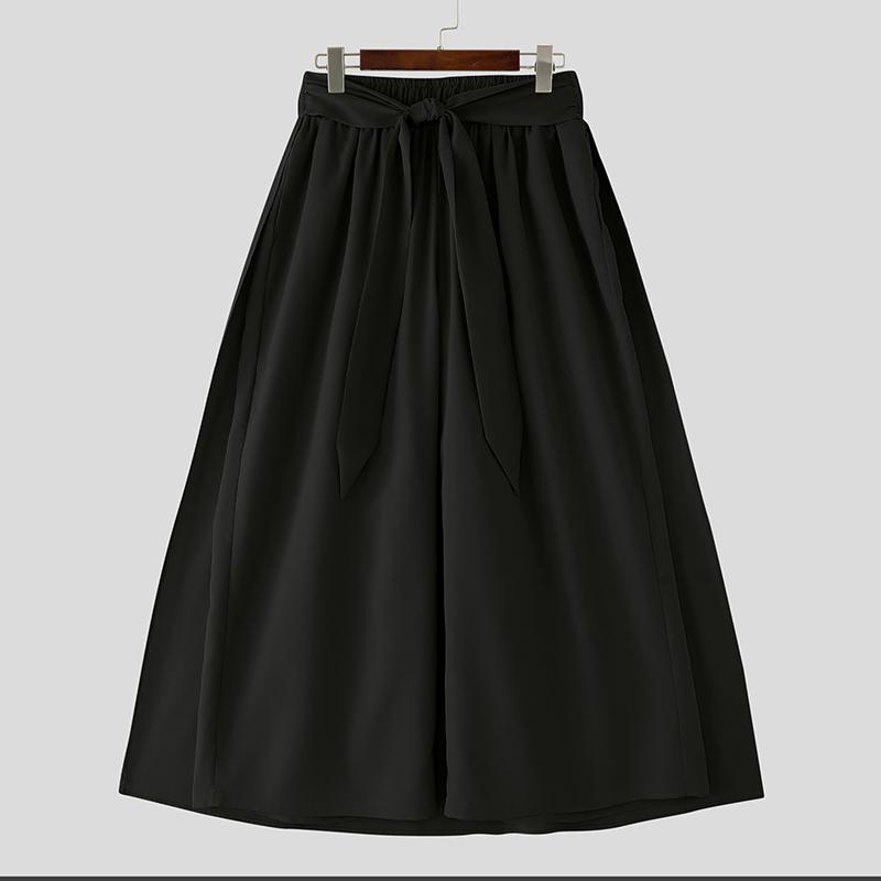 

INCERUN Мужские многослойные брюки Повседневные эластичные брюки с закручивающейся талией Длинные брюки с широкими штанинами M чёрный