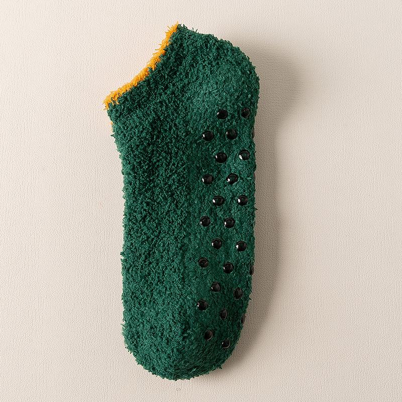 New Women's Slouch Socks Women Thickened Coral Fleece Warm Indoor Floor Silicone Non-slip Invisible Cotton Boat Socks Hipster