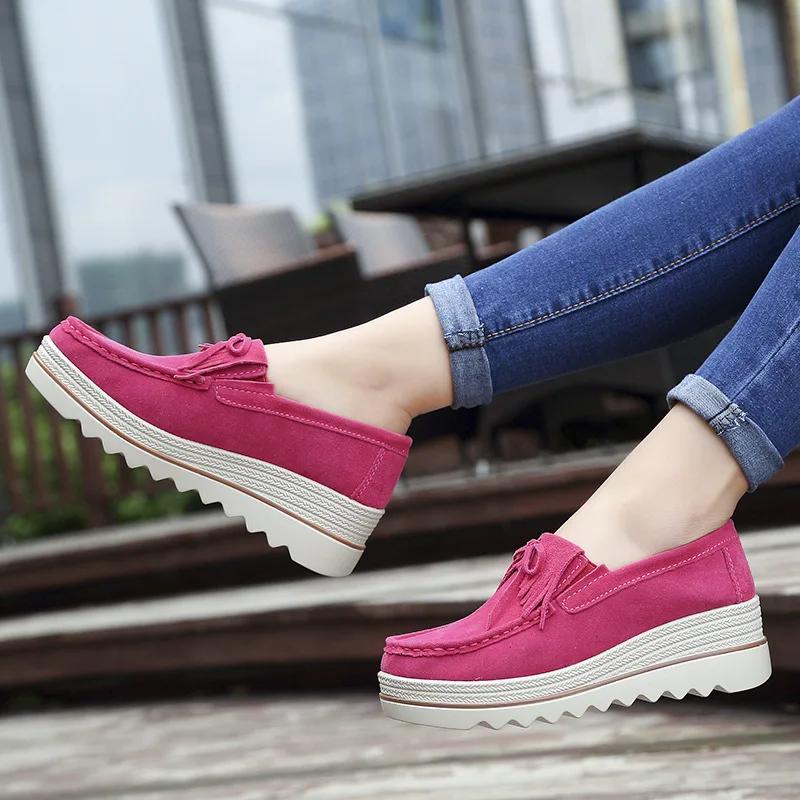 Spring Women Flats Shoes Platform Sneakers Slip On Flats Leather Suede Ladies Loafers Casual Shoes Women Loafers Shoes F65