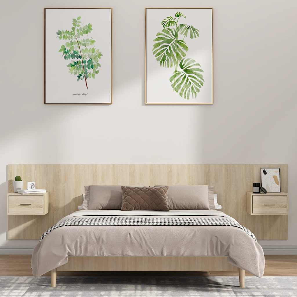 Headboard with Nightstands Sonoma Oak Wood Based Panel