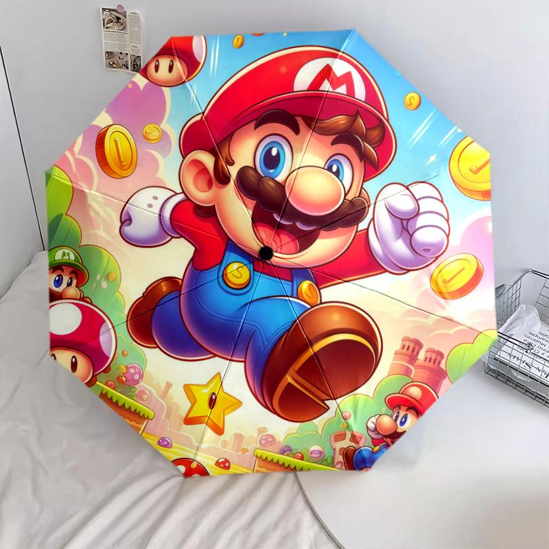 Super Mario Chibi Solo 8-Bone Automatic Folding Umbrella, Portable, Ideal Gift for Game Fans