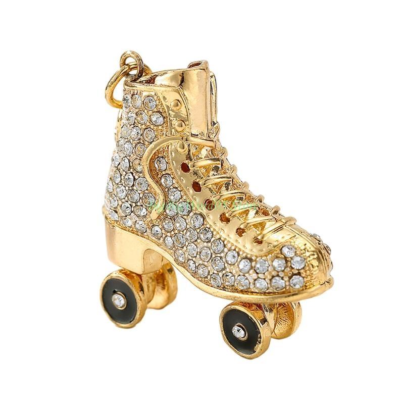 24TE Ice Skates Keychain Sparkling Crystal for Rhinestone Keyrings Car Bag Pendant Purse Handbag Charm for Women Girls