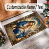 Virgin Mary Theme Crystal Velvet Rug Personalized Custom Name Text Soft Floor Mat Home Decor