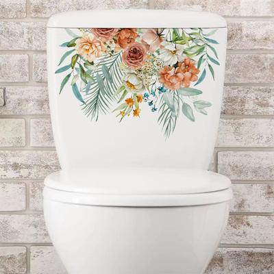 Floral Toilet Lid Stickers Removable Waterproof Bathroom Wall Decals for Cistern Decor