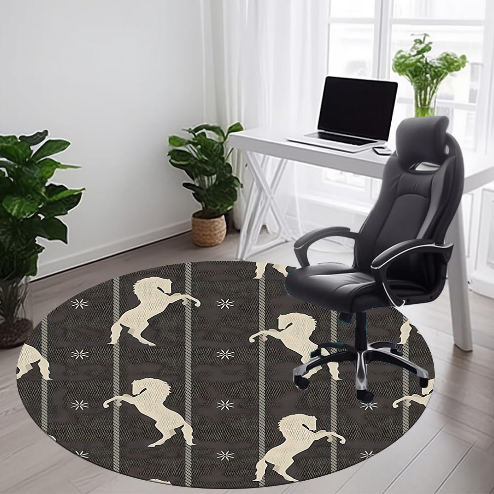 1pc Horse Pattern Office Round Area Rug, Under Office Chairs Bedroom Living Room Home Decor, Room Deco