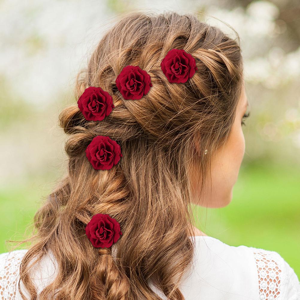6 Pcs Hairpin Clip Barrettes Flower Girl Party Chic Accessories Wedding Zinc Alloy Rose Headdress Miss Bride
