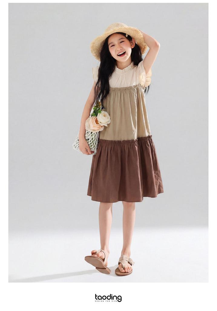 Japanese Mori Girl Style Cotton Sleeveless Summer Dress - Breathable, Patchwork, Layered, Color Block, Loose Fit