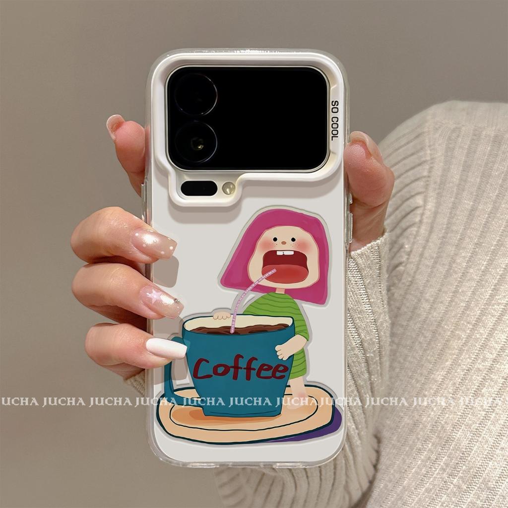 Applicable to Xiaomi 11promax mobile phone case personality with bracket 11ultra all-inclusive edge xm11 girls drinking coffee