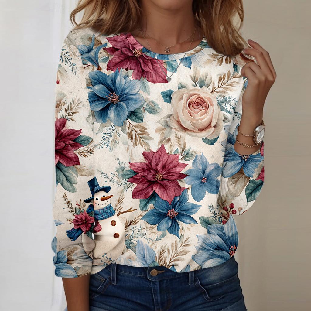 Long Sleeve Shirts For Women Cute Print Graphic Tees Blouses Casual Plus Size Basic Tops Pullover