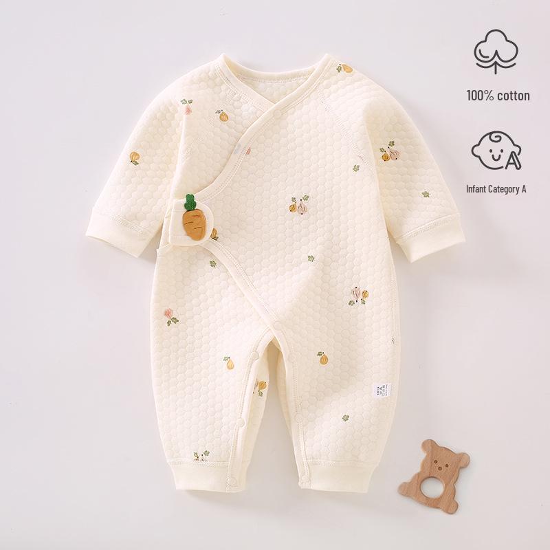 Cozy Air Cotton Baby Romper - Long Sleeve, Side Snap, Boneless Crawling Suit for Newborns - Perfect for Autumn & Winter Outings