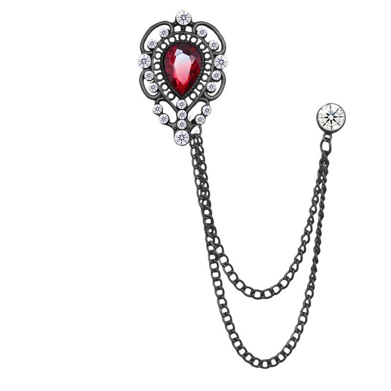 European & American Fashion Hollow Water Drop Brooch: Heart Chain Tassel Corsage for Men's and Women's Coats - Stylish, High-End Accessory.