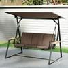 Outdoor Garden Swing 3 Seater With Adjustable Roof 2 Trays Cushions And Metal Frame Load 360 Kg Brown