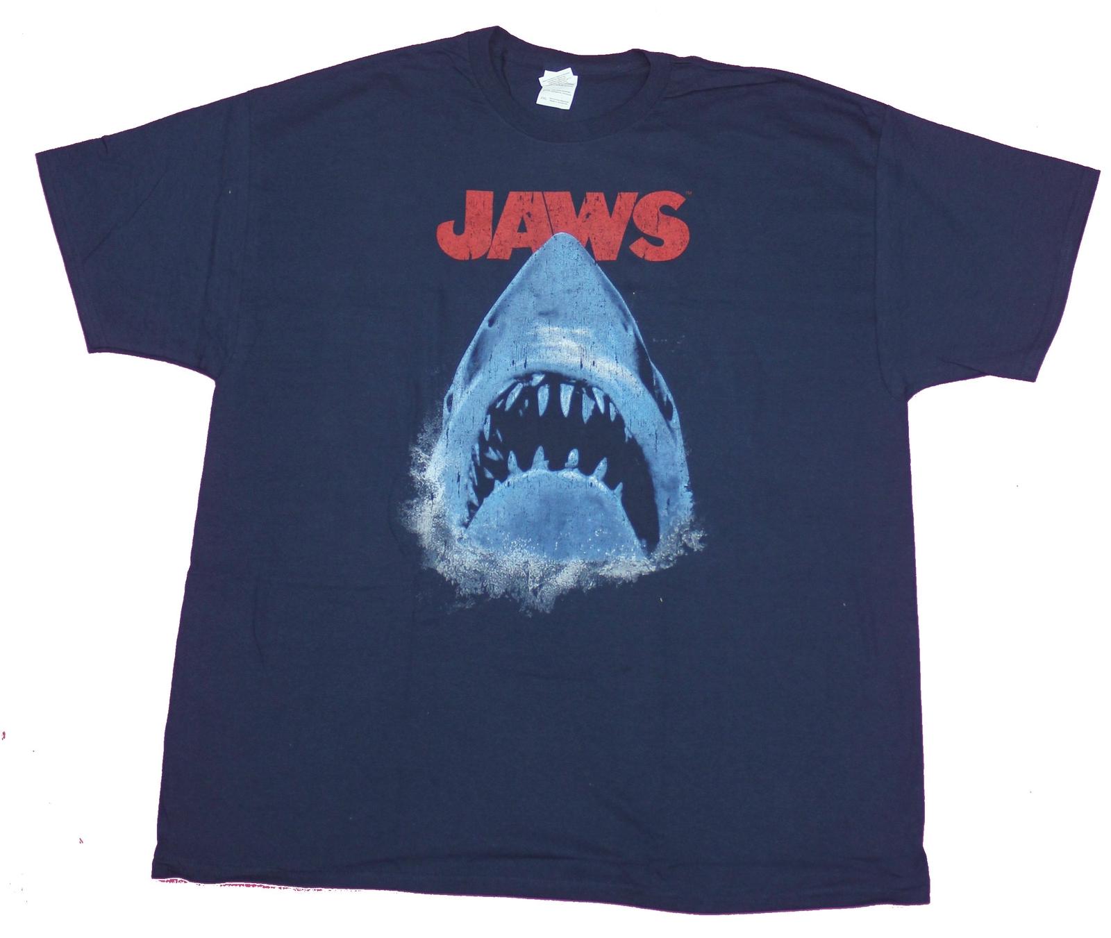 Jaws Adult New T-shirtDistressed Big Mouth Shark Under Red Name Pic S