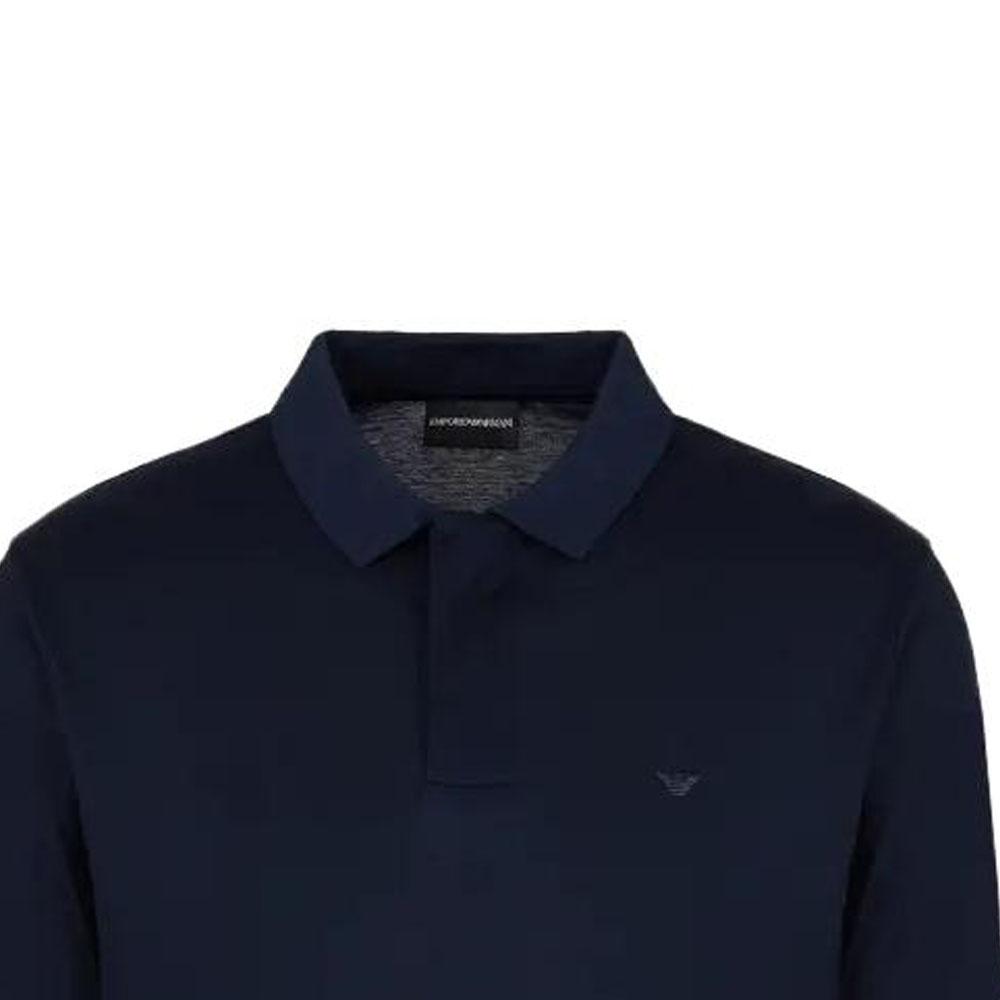 EMPORIO ARMANI Solid Dark Fly Long Sleeve Polo Shirt Men's Blue 6R1FA7-1JUVZ-09B3