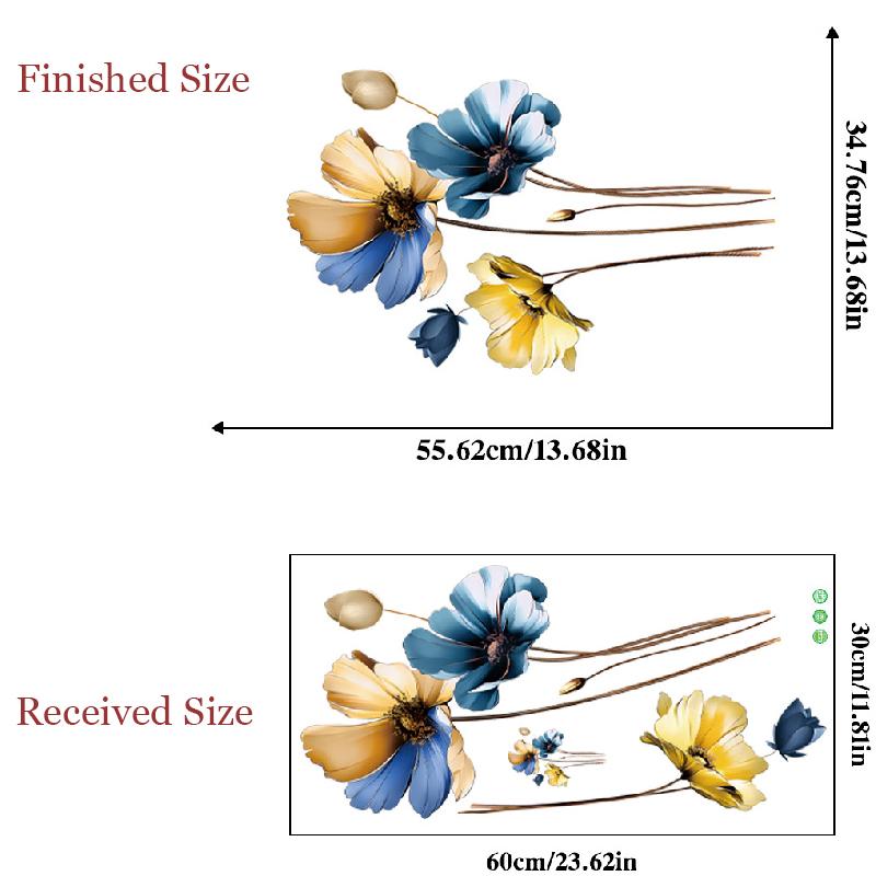 Golden Blue 3d Flower Wall Sticker Living Room Bedroom Background Sofa TV Wall Decoration Self-adhesive Vinyl Decals