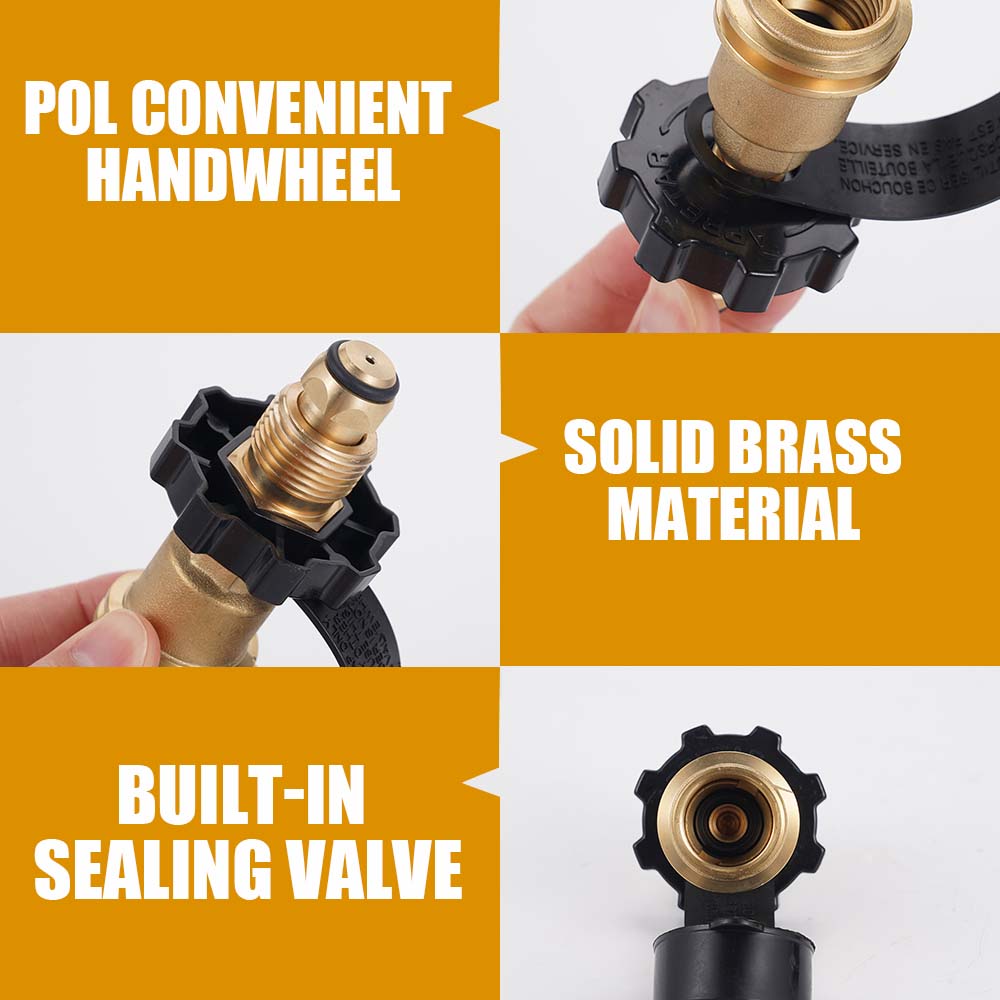 Propane POL To QCC1 Type1 Tank Adapter Solid Brass Handheld Gas Cylinder Converter For BBQ Camping Stove Heater Fire Pit