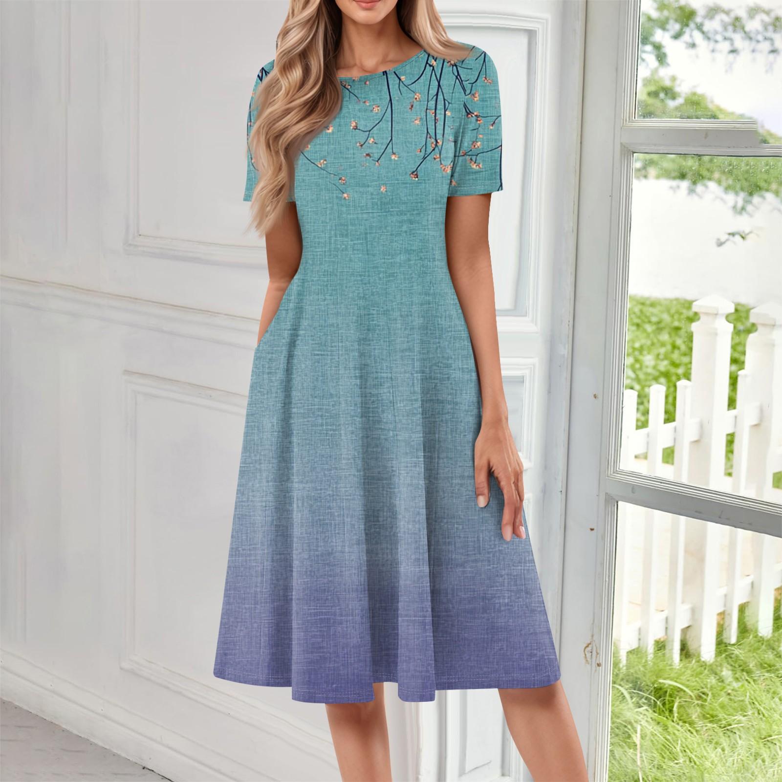 

Женское повседневное модное платье миди с круглым вырезом и коротким рукавом с принтом S