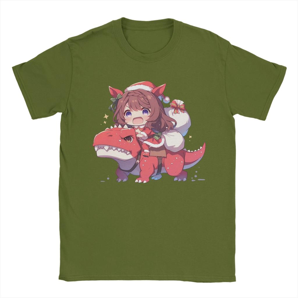 Christmas Super Creek Riding Dinosaur T Shirt Men Pure Cotton T-Shirts Crewneck Uma Musume Tees Short Sleeve Clothes