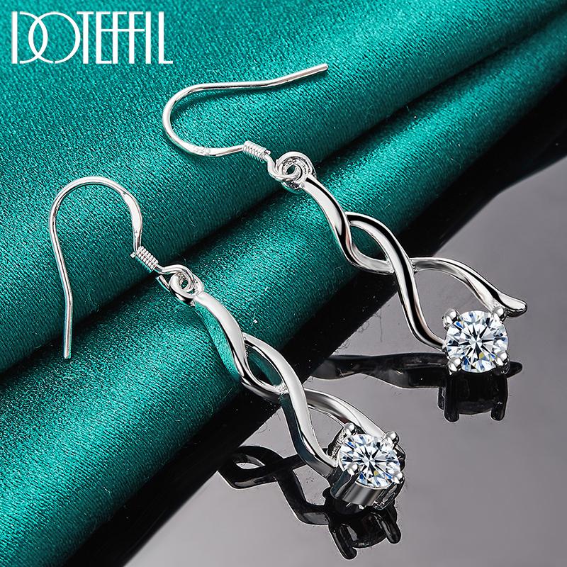 925 Sterling Silver Zircon Geometry Drop Earring for Woman Lady Wedding Engagement Party Fashion Jewelry