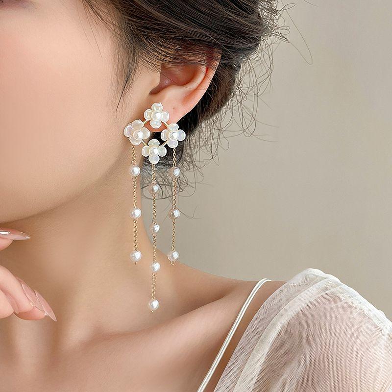 

Серьги-кисточки в нишевом стиле, преувеличенно длинные, стройнящие лицо, жемчужные A0496-Super Fairy Pearl Flower Tassel