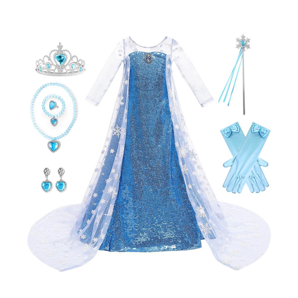 Toddler Little Girls Blue Snow Queen Elsa Birthday Party Cosplay Halloween Easter Dress Girls Stage Performance Holiday Dress