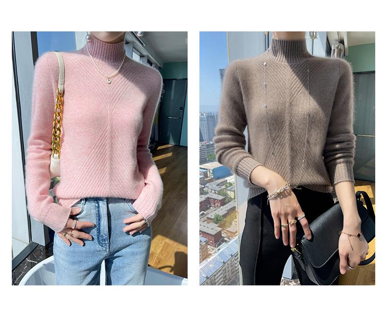 Women's Pure Wool Half-High Neck Sweater - 2023 Autumn/Winter Loose Knitwear Cashmere Base Layer