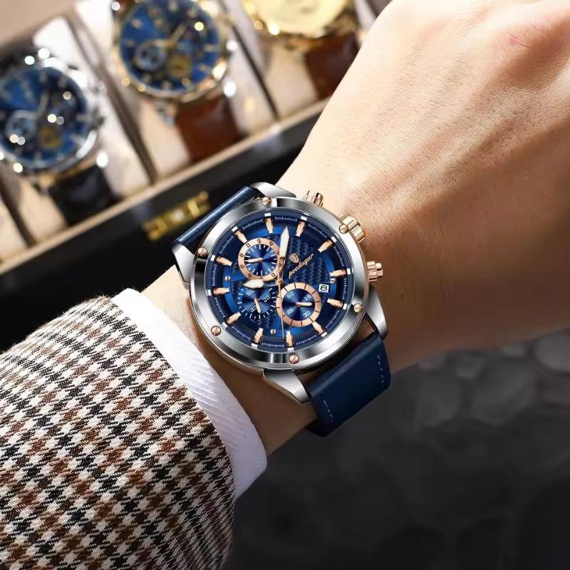 POEDAGAR Business Man Watch Waterproof Luminous Chronograph Date Original Watches for Men Leather Luxury Quartz Wristwatch