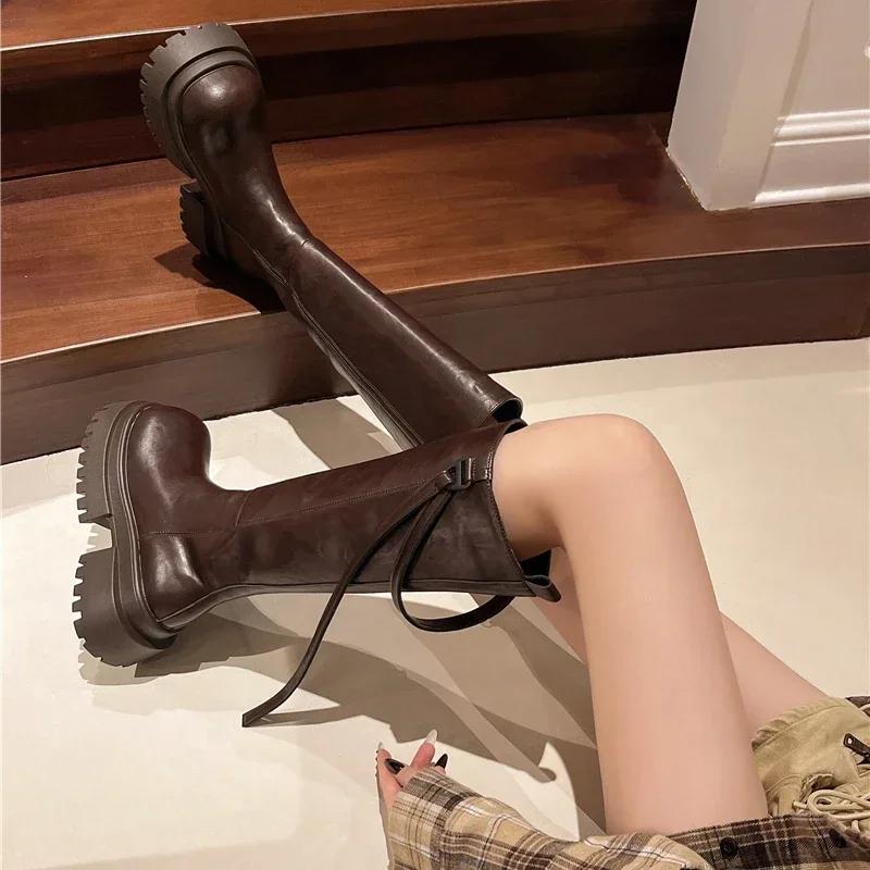 Móda 7CM Nový Streetový Štýl Dámske Krátke Plyšové Punk Platformové Moderné Čižmy Módne Čižmy po Kolená 2025 Jeseň Zima Dámska Obuv