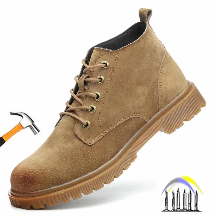 Anti-puncture Suede Leather High Tops Boots Anti Smash Comfortable Shoes for Work Safety Sneakers for Men Light Man Safety Shoes