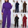 Autumn/Winter Women's Solid Color Pullover and Long Pants Sweatshirt Set