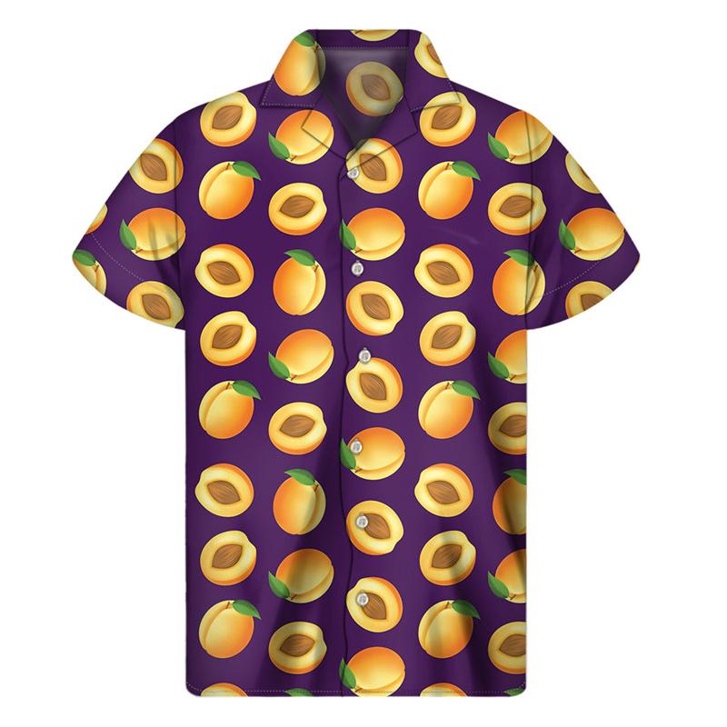 Mango, Banana, Pineapple Pattern Shirt for Men, 3D Printed Fruit Shirt, Summer Beach Vacation Short Sleeve Top