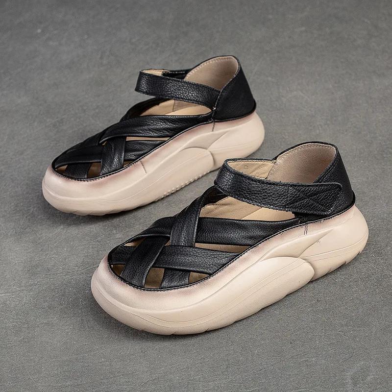 

4CM 2025 Genuine Leather Women s Shoes Trend Summer Soft Elegant Flat Shoes Hollow Out Women Casual Shoes Shallow Flats Sandals 40 чёрный