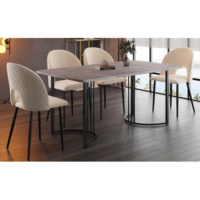 Ensemble Salle À Manger - MUVOE - Table 140x80 Cm - 4 Chaises En Velours Beige - Pieds Réglables - MDF Gris