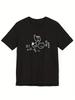 Cute Style Black Cartoon Cat Korean Text Print Short Sleeve T-Shirt Unisex Y2k Comfortable Couple Street Female Vintage Cloth...