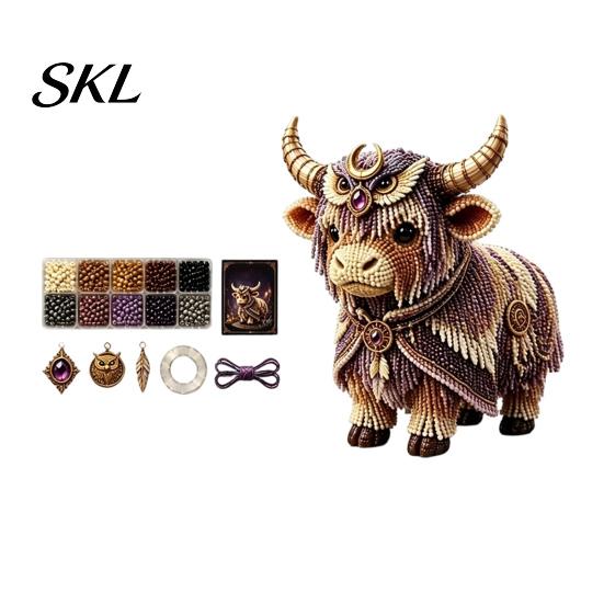 Artistic Home Decor Craft Highland Cow Bead Kit, Mythical DIY Tiny Complete Crafting Set 3D Beaded Animal, Art Project for Adults Teens Handmade Gift
