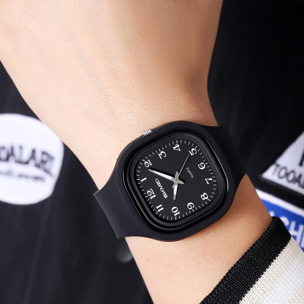 Square Silicone Arabic Perfect Gift for High School Black Women's Wristwatch, Waterproof, Sporty, Cute, Simple, Stylish, Casual, Numerals,