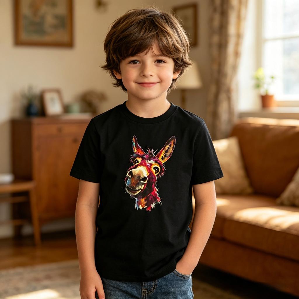Cute Donkey Graphic Tee for Kids Funny Print Casual Daily Wear Beach Vacation Party Outfit Soft Cotton Machine Washable