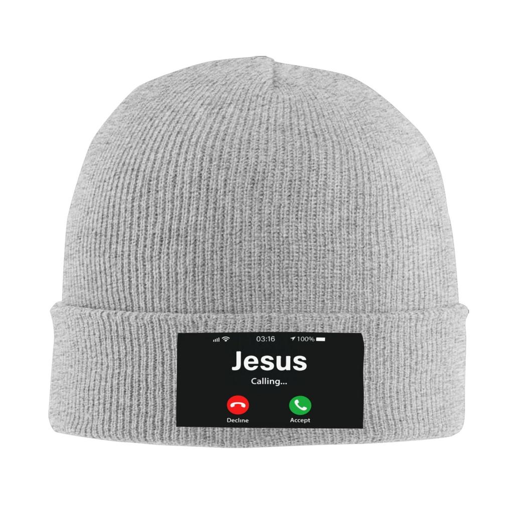 Funny Jesus Phone Christian Unisex Women Knitted Hat Adult Knit Beanie For Fall Winter Knit Hat Cap