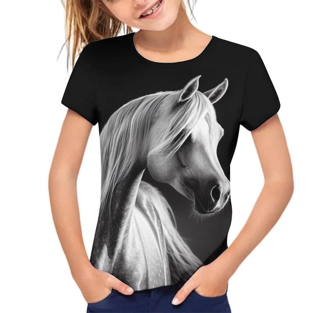 Kids T-shirt 3d Print Summer Children's Cute Animal 3D Printed Simple and Casual Round Neck Short Sleeved T-shirt