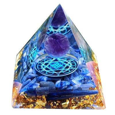 PLEAVIT Orgonite Pyramid with Crystal and Natural Stones, Chakra Power Stone Figurine, Purification Hexagon (5 X 5 Cm)