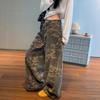 Oversized Retro Camo Wide Leg Denim Pants Women High Waist Loose Fit Streetwear Tapered Drag