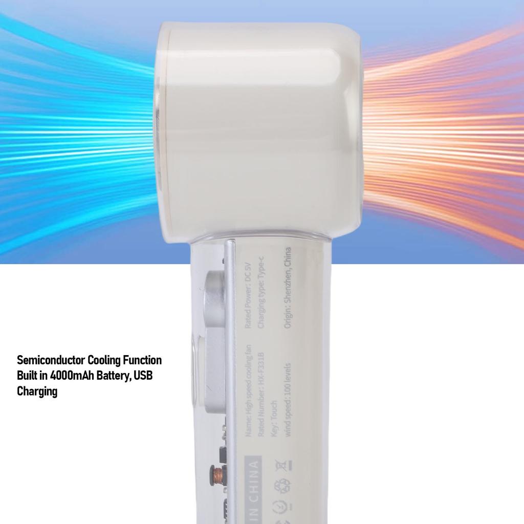 Handheld Fan USB Rechargeable High Speed Silent Fan for Office Bedroom Travel Semiconductor Ice Cooling