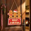 Decorative Window Display Sign Christmas Gingerbread Man Wooden Hanging for Front Door, Merry Xmas Home Entrance Plaque with Lanyard, Holiday